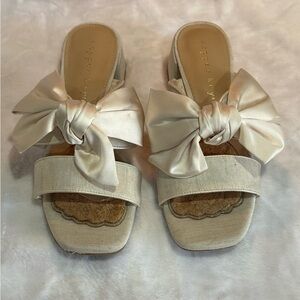 Copper Key Beige Satin Bow Mules